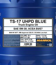 MANNOL 7117 TS-17 UHPD 5W-30 Blue 208л синтетическое моторное масло