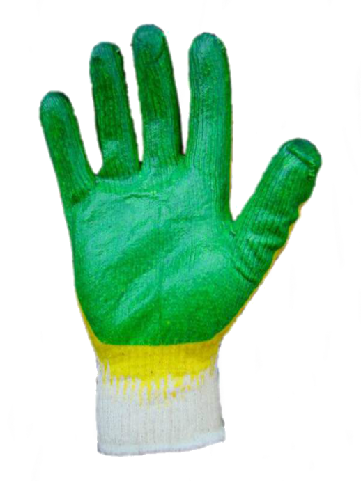 Перчатки х/б, 2-ой латекс, зел./жел, 1 пара