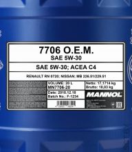 MANNOL Energy Formula RN 5W-30 7706 20л METALL синтетическое моторное масло