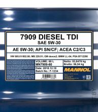 MANNOL Diesel TDI 5w-30 7909 60л синтетическое моторное масло