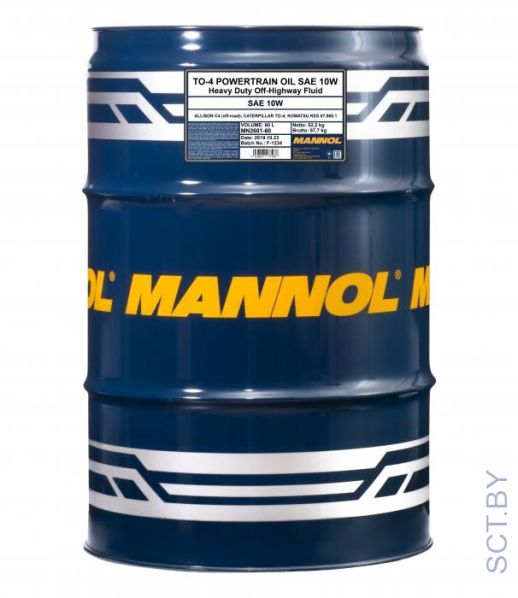 MANNOL 2601 TO-4 Powertrain Oil SAE 10W 208л трансмиссионно-гидравлическое минеральное масло
