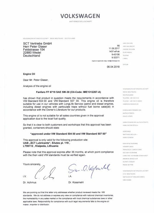 FF for 6719 VW Audi Skoda Seat 5W-30 5л METALL